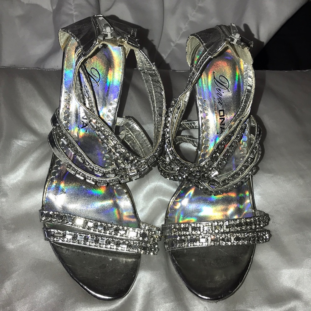 Silver sparkly heels